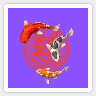 Double Happiness Koi Fish Light Purple with Red Symbol - Hong Kong Retro Sticker